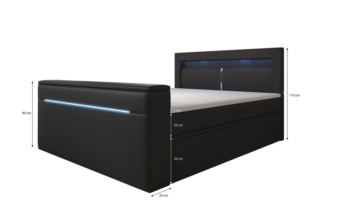 Luxuriöses Boxspringbett Repos: Integrierter TV-Lift, USB & LED Beleuchtung