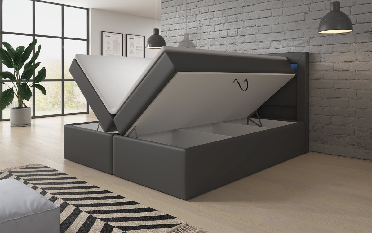 Reposito Boxspringbett: Ergonomischer Schlaf, Integrierte LED, USB, Großer Stauraum