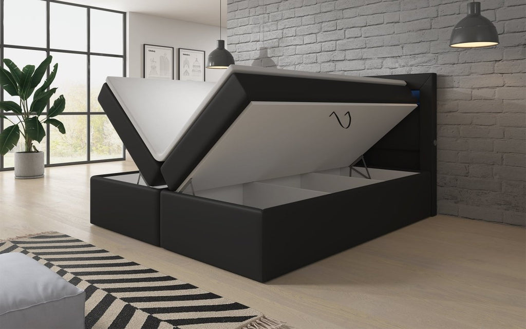 Reposito Boxspringbett: Ergonomischer Schlaf, Integrierte LED, USB, Großer Stauraum