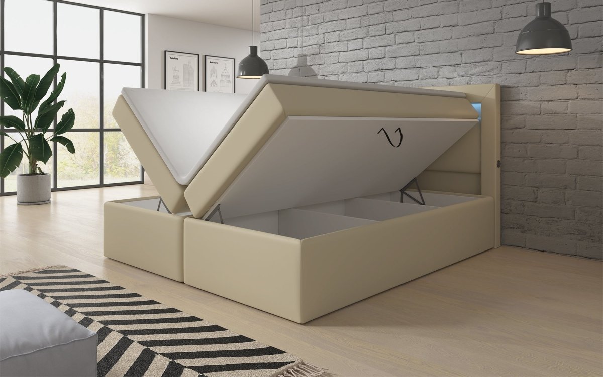 Reposito Boxspringbett: Ergonomischer Schlaf, Integrierte LED, USB, Großer Stauraum