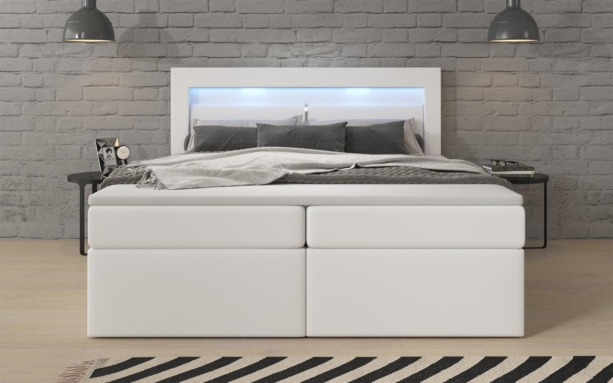 Luxuriöses Rinori Boxspringbett mit LED-Beleuchtung, USB-Anschluss und praktischem Stauraum