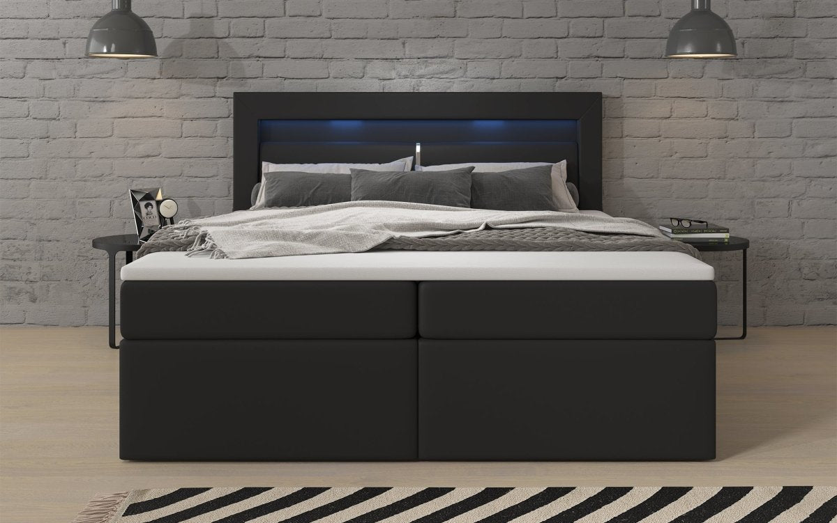 Luxuriöses Rinori Boxspringbett mit LED-Beleuchtung, USB-Anschluss und praktischem Stauraum