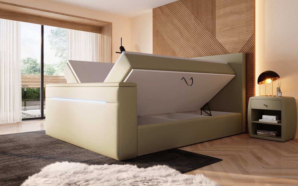 Luxus Boxspringbett Sejour: TV-Lift, RGB-Beleuchtung & Stauraum für modernen Schlafkomfort