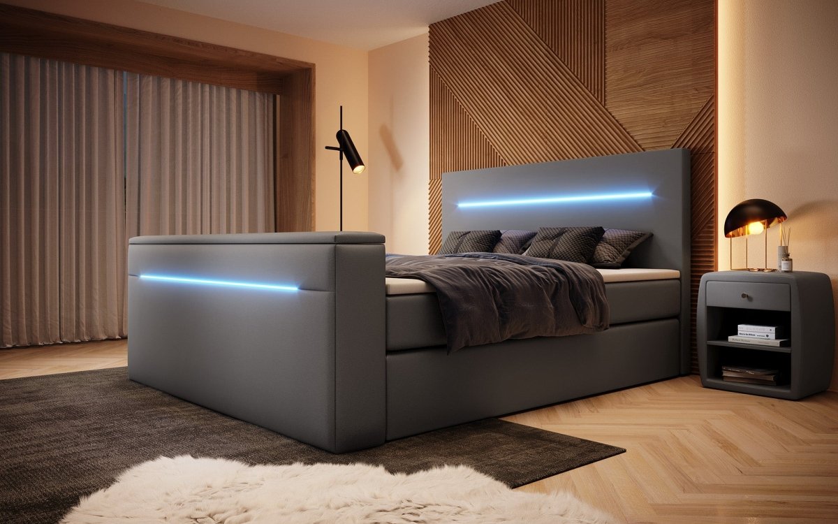 Luxus Boxspringbett Sejour: TV-Lift, RGB-Beleuchtung & Stauraum für modernen Schlafkomfort