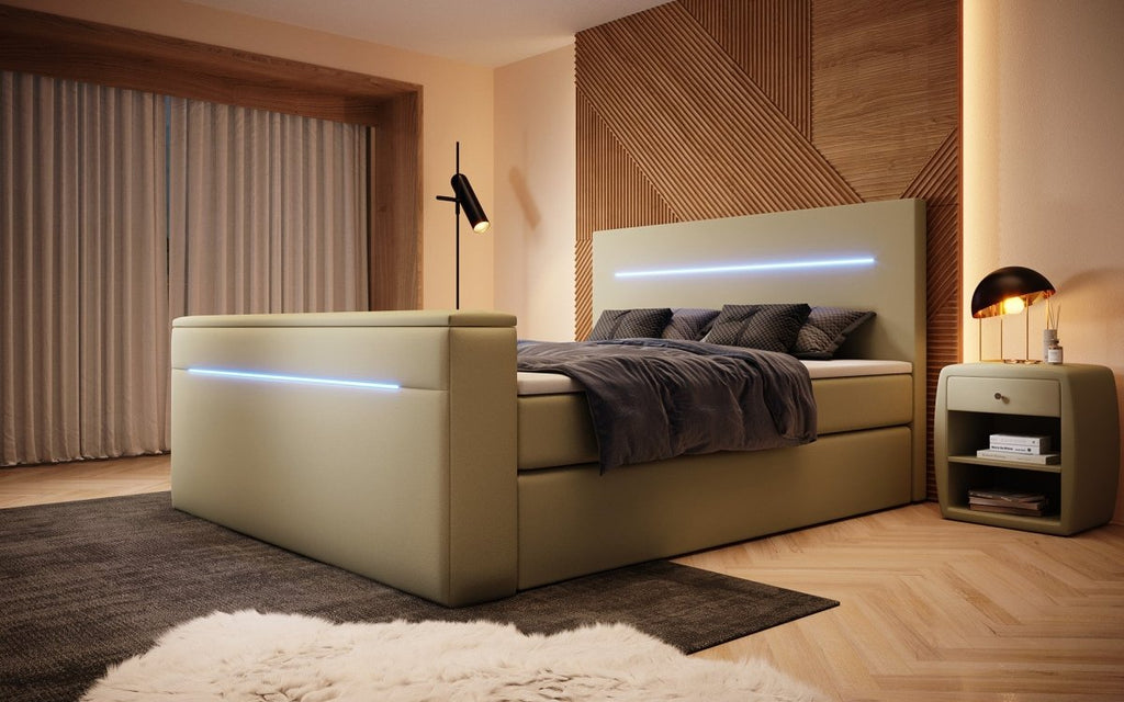 Luxus Boxspringbett Sejour: TV-Lift, RGB-Beleuchtung & Stauraum für modernen Schlafkomfort
