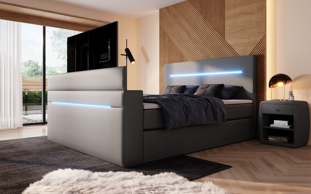 Luxus Boxspringbett Sejour: TV-Lift, RGB-Beleuchtung & Stauraum für modernen Schlafkomfort