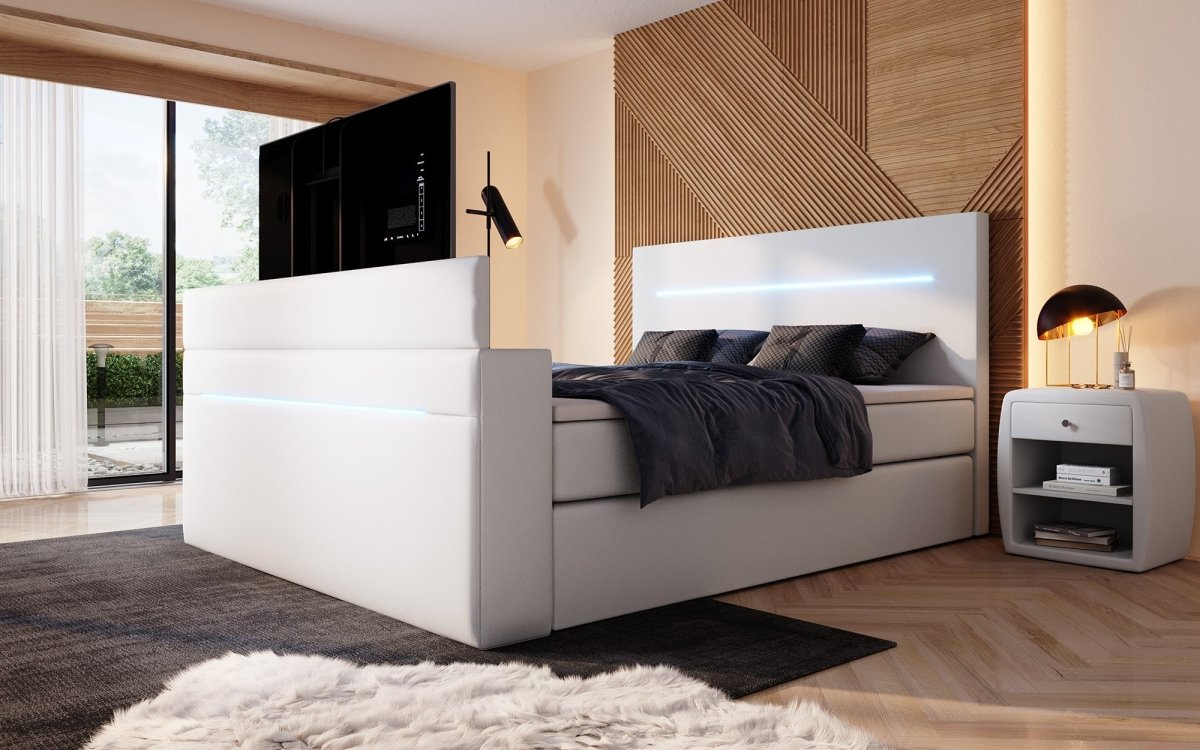 Luxus Boxspringbett Sejour: TV-Lift, RGB-Beleuchtung & Stauraum für modernen Schlafkomfort