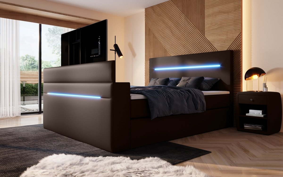 Luxus Boxspringbett Sejour: TV-Lift, RGB-Beleuchtung & Stauraum für modernen Schlafkomfort