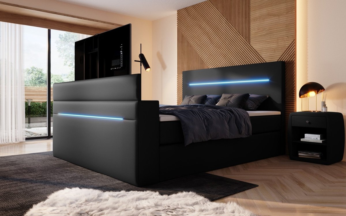 Luxus Boxspringbett Sejour: TV-Lift, RGB-Beleuchtung & Stauraum für modernen Schlafkomfort