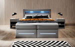 Lade das Bild in den Galerie-Viewer, Boxspringbett Sevilla: Modernes Design, LED-Beleuchtung, Integrierter Stauraum &amp; Komfort-Matratze

