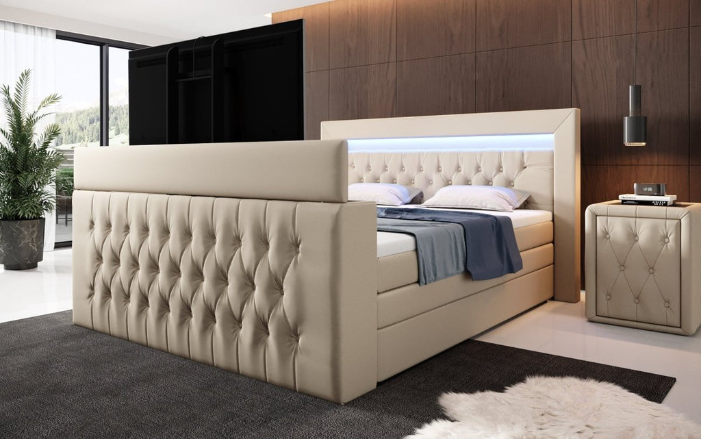 Sonino Boxspringbett: Integrierter TV-Lift, RGB-Beleuchtung und Praktischer Stauraum