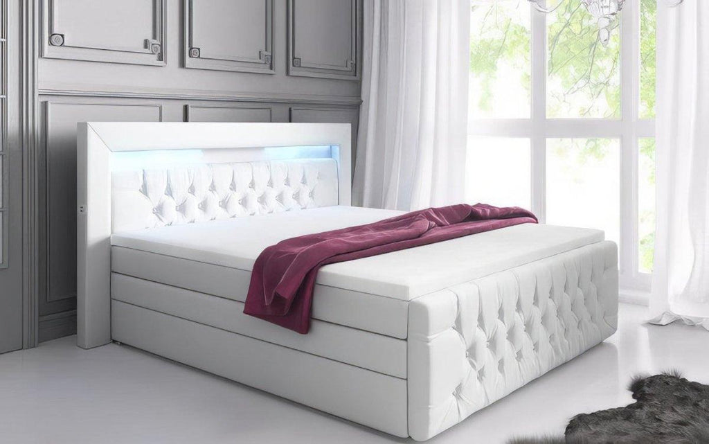 Sonno Luxus Boxspringbett mit RGB-Beleuchtung, USB-Anschluss und Praktischem Stauraum