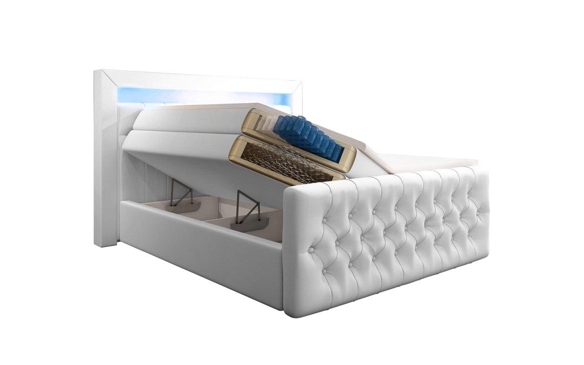 Sonno Luxus Boxspringbett mit RGB-Beleuchtung, USB-Anschluss und Praktischem Stauraum