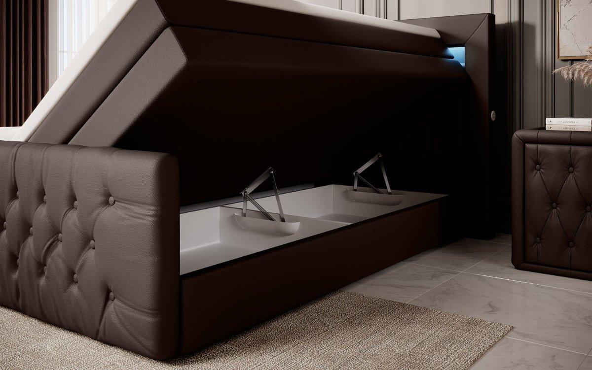 Sonno Luxus Boxspringbett mit RGB-Beleuchtung, USB-Anschluss und Praktischem Stauraum