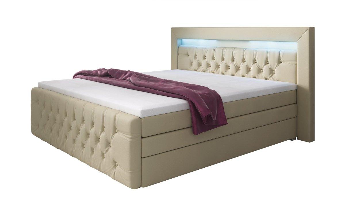Sonno Luxus Boxspringbett mit RGB-Beleuchtung, USB-Anschluss und Praktischem Stauraum