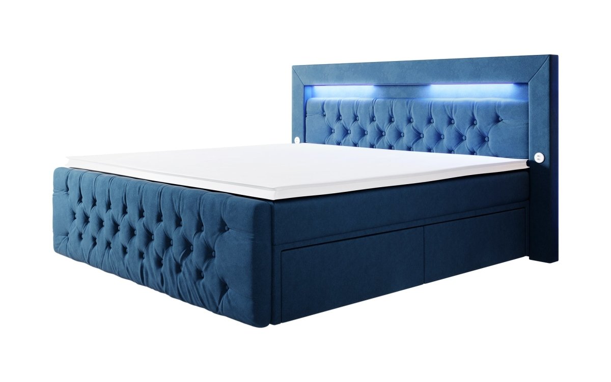 Luxuriöses Boxspringbett Sunshine: Indirekte Beleuchtung, USB-Anschlüsse, Stauraum
