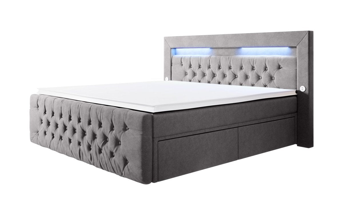 Luxuriöses Boxspringbett Sunshine: Indirekte Beleuchtung, USB-Anschlüsse, Stauraum