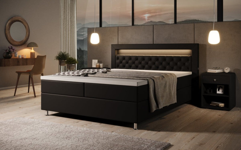 Luxus Boxspringbett Tesero mit Integriertem Stauraum, USB-Ladeanschlüssen und RGB-LED-Beleuchtung