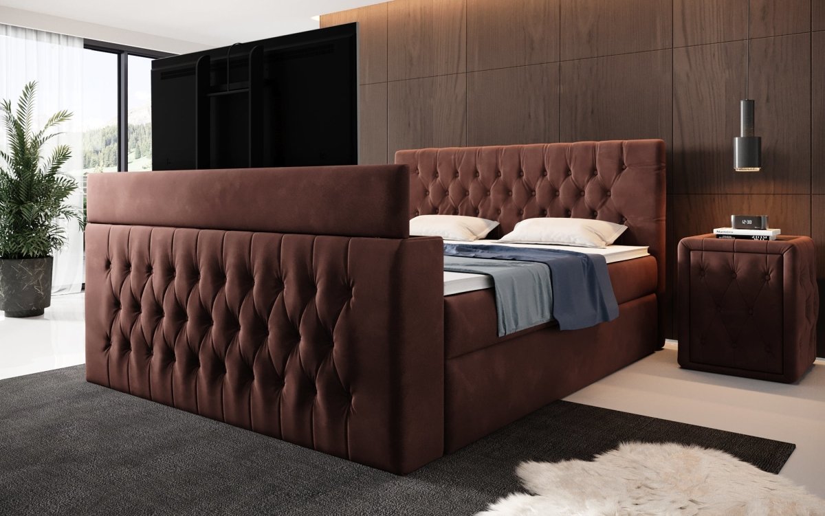 Luxuriöses Velano Boxspringbett mit Integriertem TV-Lift und Praktischem Stauraum