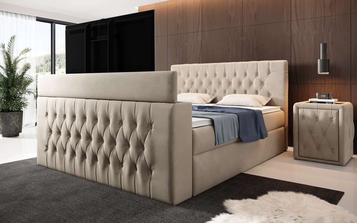 Luxuriöses Boxspringbett Velano mit Integriertem TV-Lift und Praktischem Stauraum