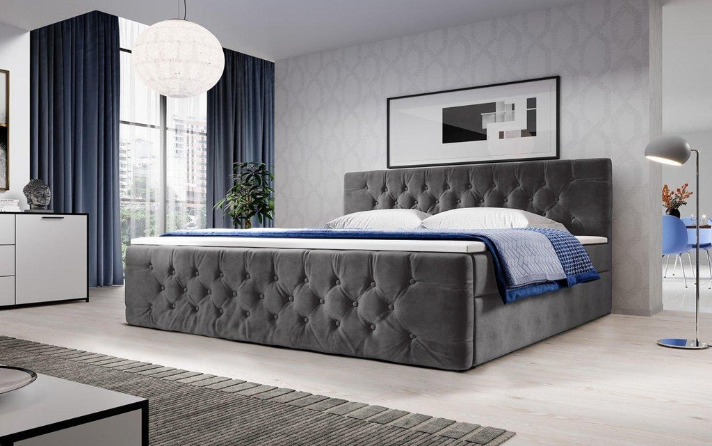 Luxuriöses Velutto Boxspringbett mit Integriertem Stauraum – Samtbezug & Optimaler Schlafkomfort
