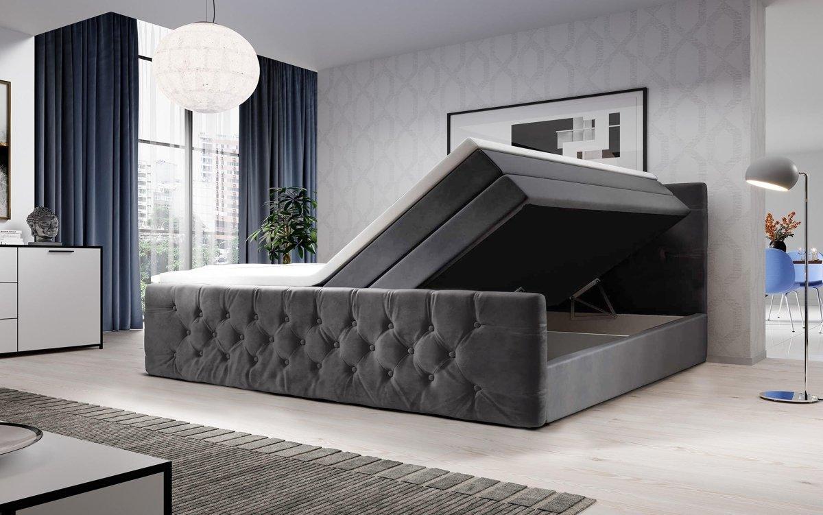 Luxuriöses Velutto Boxspringbett mit Integriertem Stauraum – Samtbezug & Optimaler Schlafkomfort
