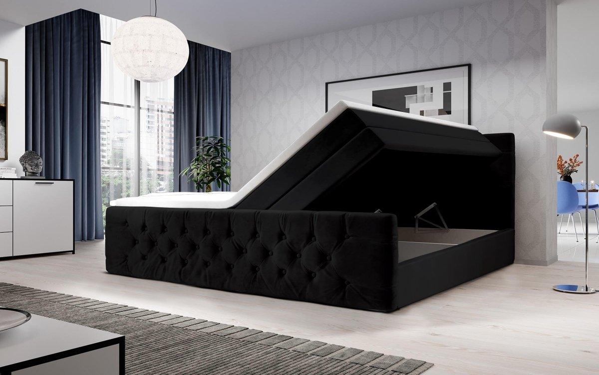 Luxuriöses Velutto Boxspringbett mit Integriertem Stauraum – Samtbezug & Optimaler Schlafkomfort