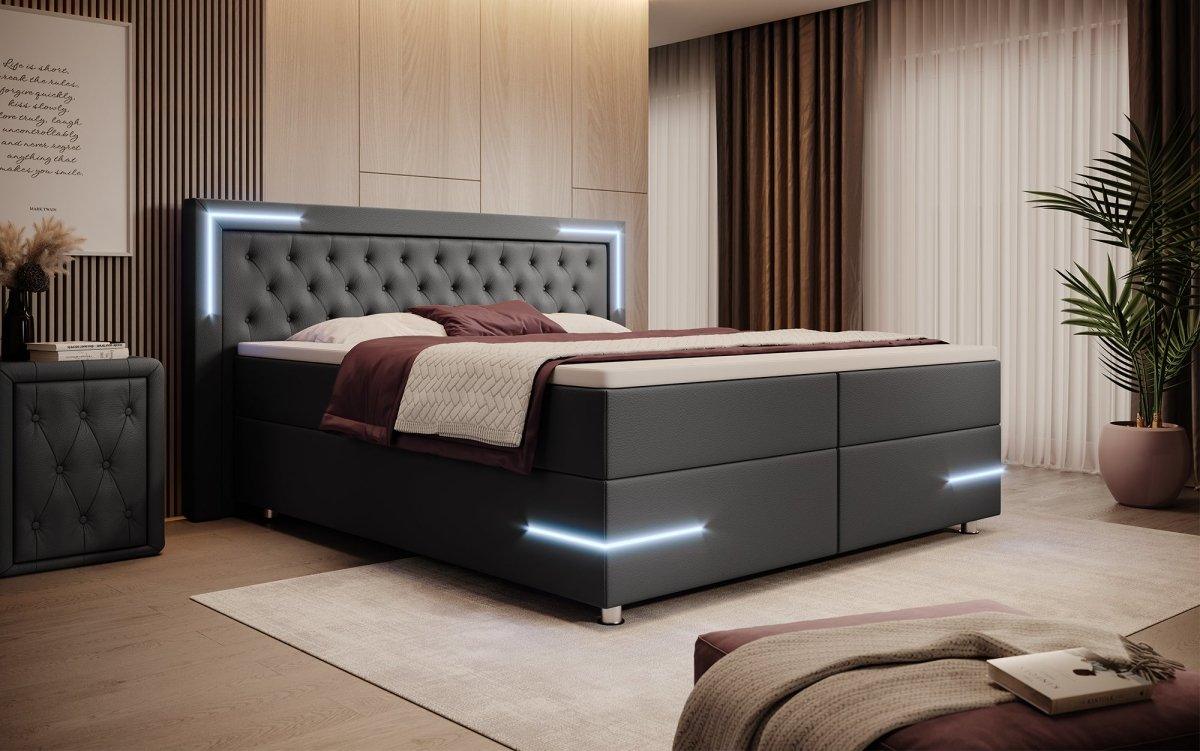 Verona Boxspringbett mit LED-Beleuchtung: Luxus, Komfort, Modernes Kunstleder Design