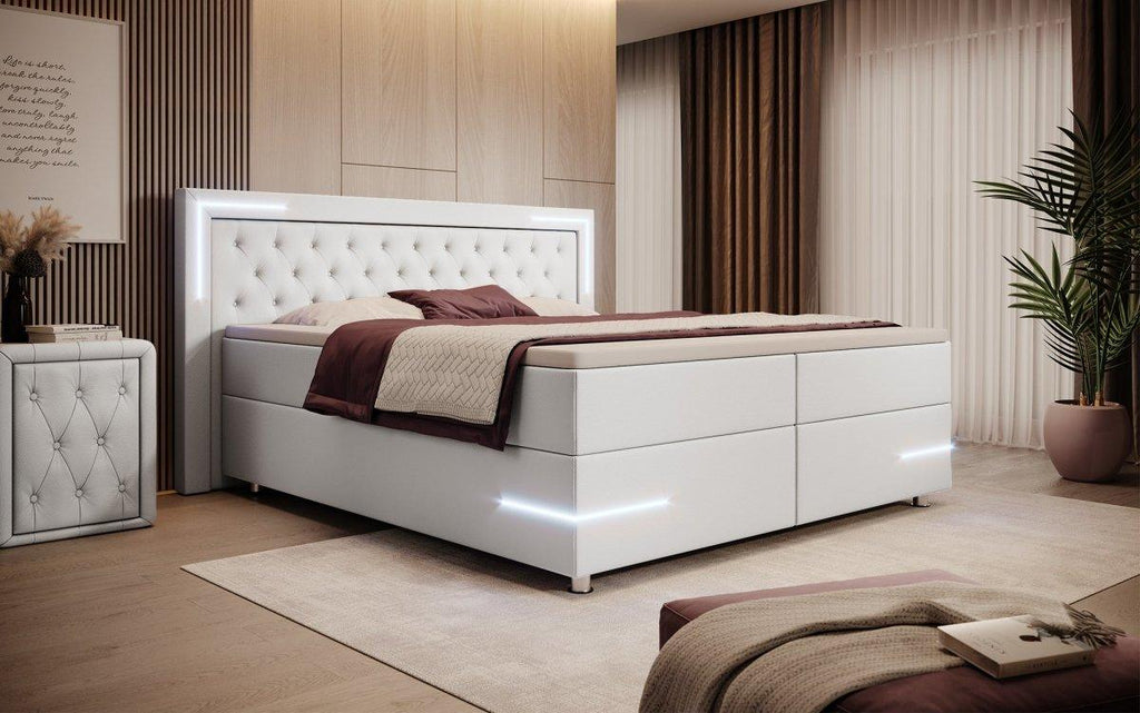 Verona Boxspringbett mit LED-Beleuchtung: Luxus, Komfort, Modernes Kunstleder Design