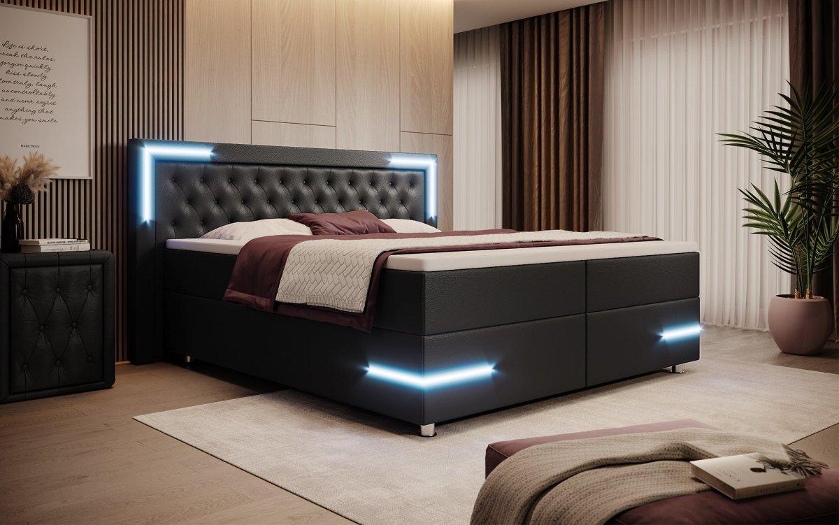 Verona Boxspringbett mit LED-Beleuchtung: Luxus, Komfort, Modernes Kunstleder Design
