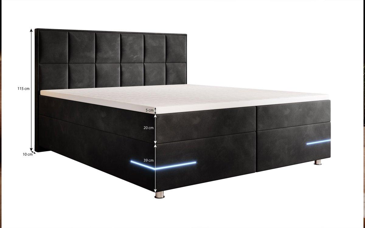 Verona Boxspringbett mit LED-Beleuchtung: Luxus, Komfort, Modernes Kunstleder Design