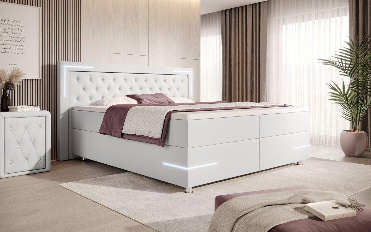 Verona Boxspringbett mit LED-Beleuchtung: Luxus, Komfort, Modernes Kunstleder Design