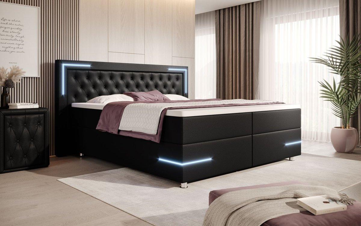 Verona Boxspringbett mit LED-Beleuchtung: Luxus, Komfort, Modernes Kunstleder Design