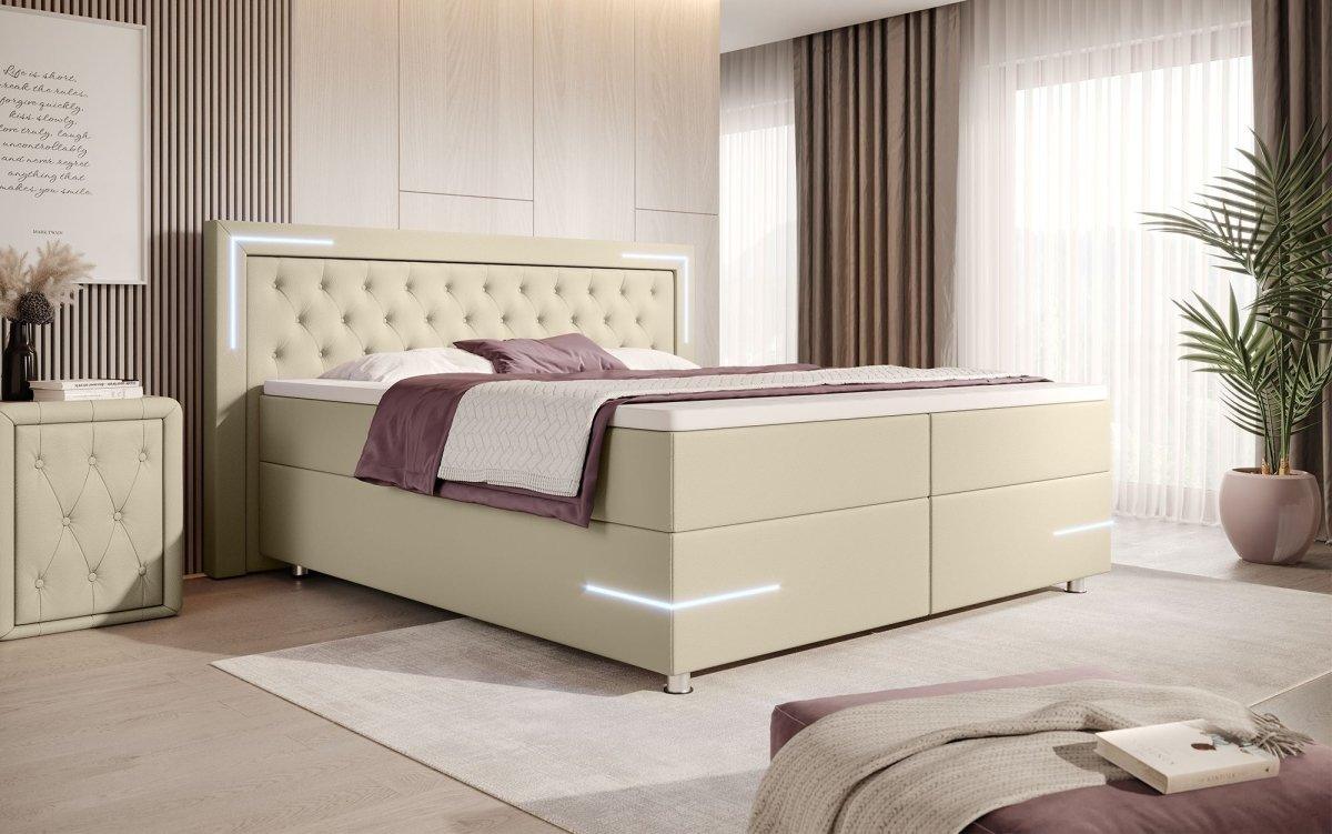 Verona Boxspringbett mit LED-Beleuchtung: Luxus, Komfort, Modernes Kunstleder Design