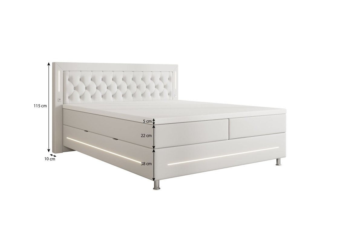 Luxuriöses Boxspringbett Tino: RGB-Beleuchtung, USB-Anschlüsse, praktischer Stauraum für Ihr Zuhause