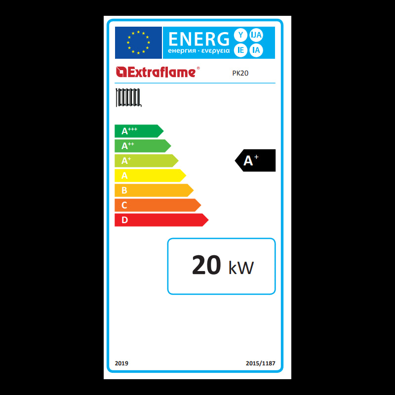 Extraflame PK20 Pelletheizung 20 kW, 92 % Wirkungsgrad, 75 kg Granulatbehälter