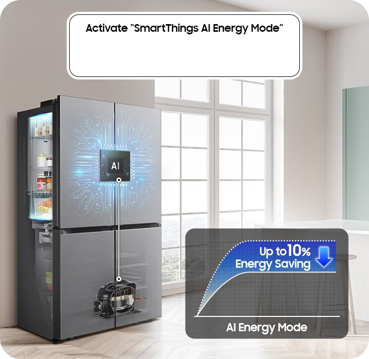 Samsung French Door Kühlschrank: AI Hybrid Cooling, 669L, Edelstahl, SmartThings-fähig