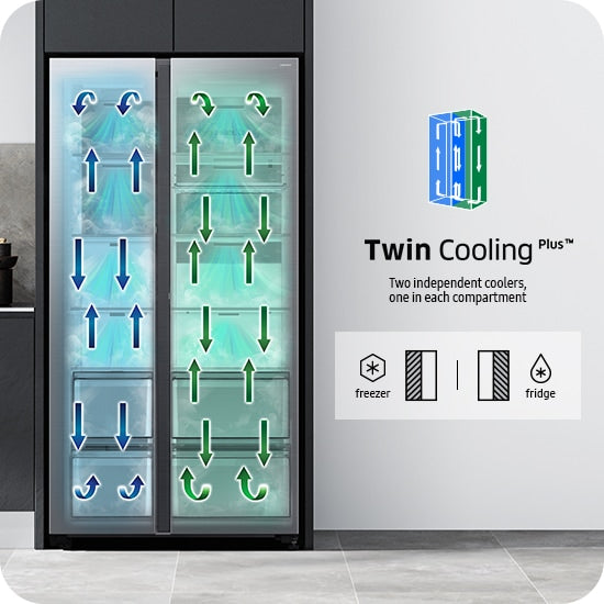 Samsung Family Hub Side-by-Side Kühlschrank, 614L, Schwarz, AI, Bixby, Eiswürfel