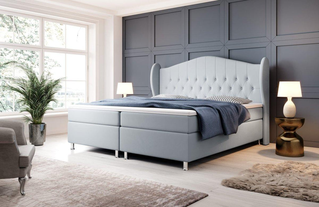 Luxuriöses Boxspringbett Angel: Chesterfield Design, Samt Optik, Orthopädischer Komfort für Gesunden Schlaf
