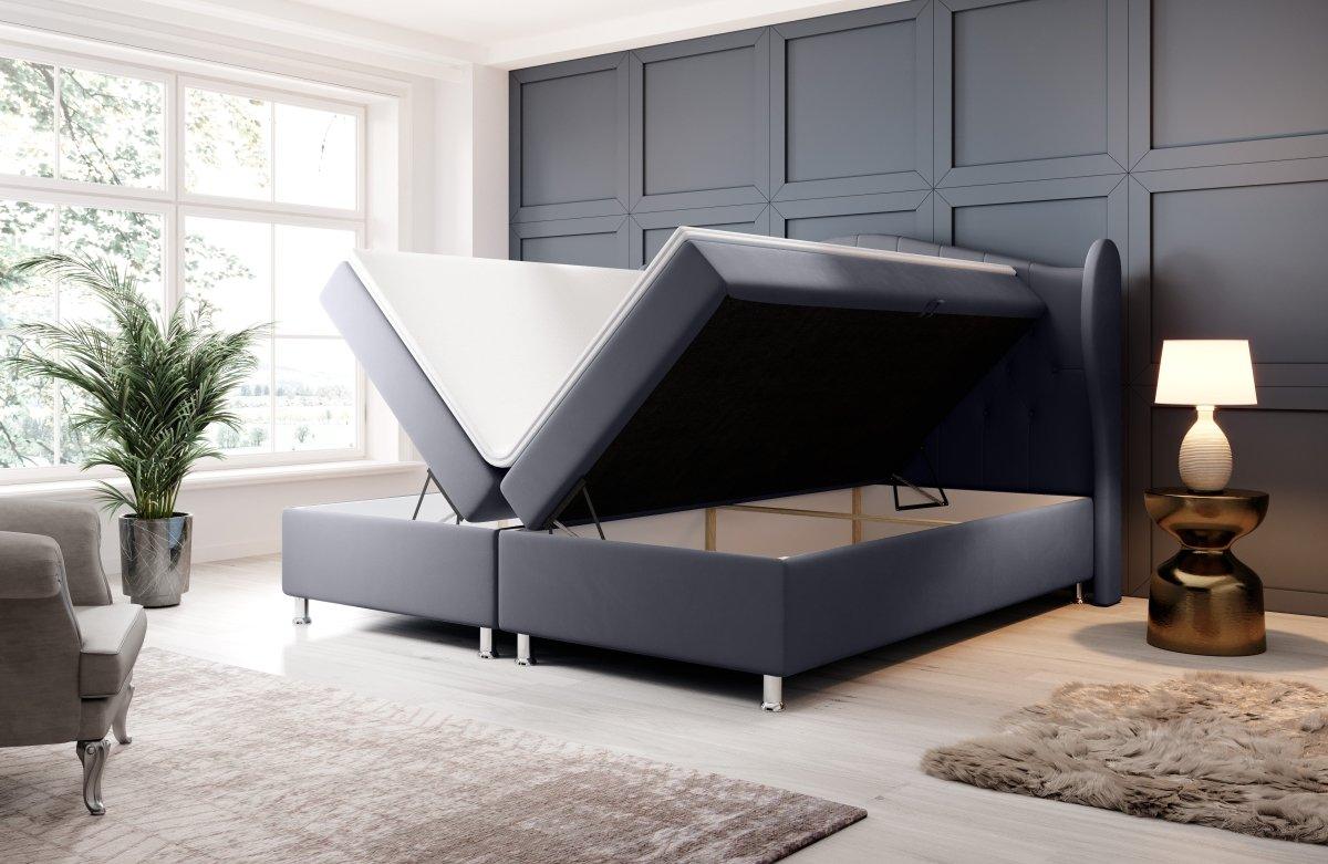 Luxuriöses Boxspringbett Angel: Chesterfield Design, Samt Optik, Orthopädischer Komfort für Gesunden Schlaf