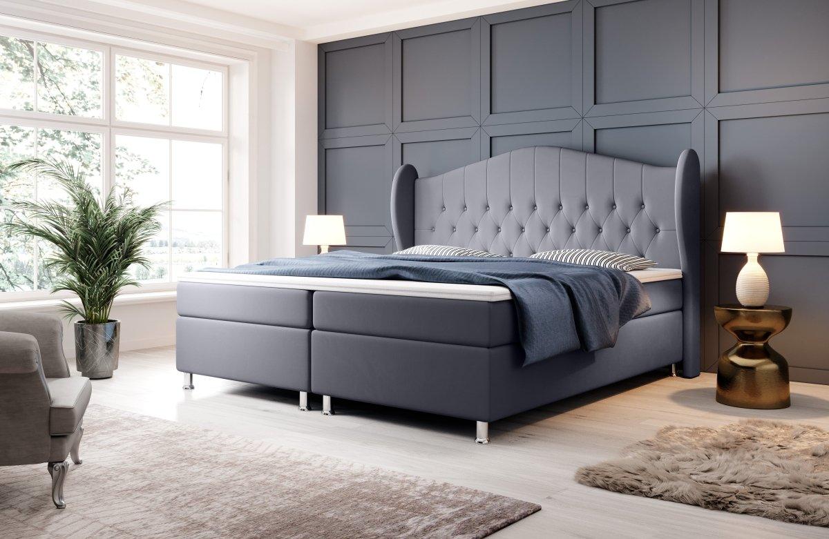 Luxuriöses Boxspringbett Angel: Chesterfield Design, Samt Optik, Orthopädischer Komfort für Gesunden Schlaf