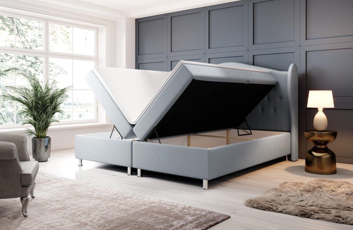 Luxuriöses Boxspringbett Angel: Chesterfield Design, Samt Optik, Orthopädischer Komfort für Gesunden Schlaf