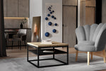 Lade das Bild in den Galerie-Viewer, Lidia Designer Couchtisch Quadratisch mit Zwei Ablagen, Schwarze Beine, Sonoma Eiche
