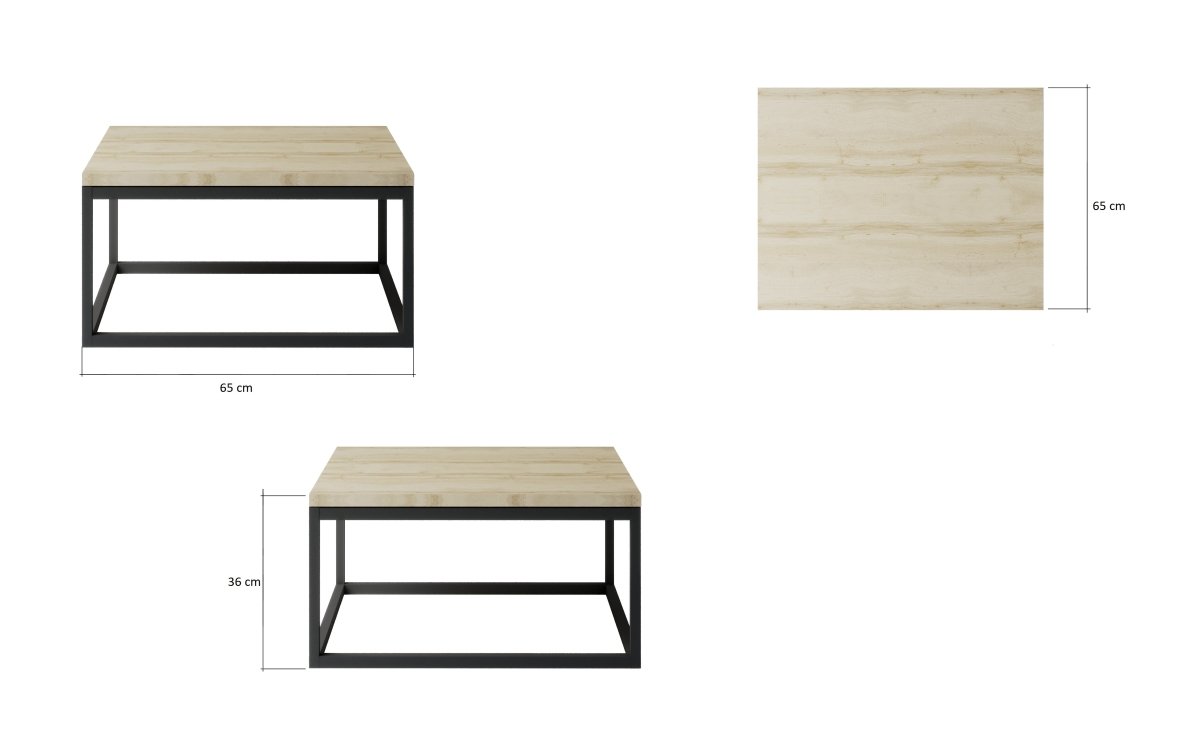 Quadratischer Designer Couchtisch Mino: Robuster Stahl, Sonoma Eiche, Industrieller Stil