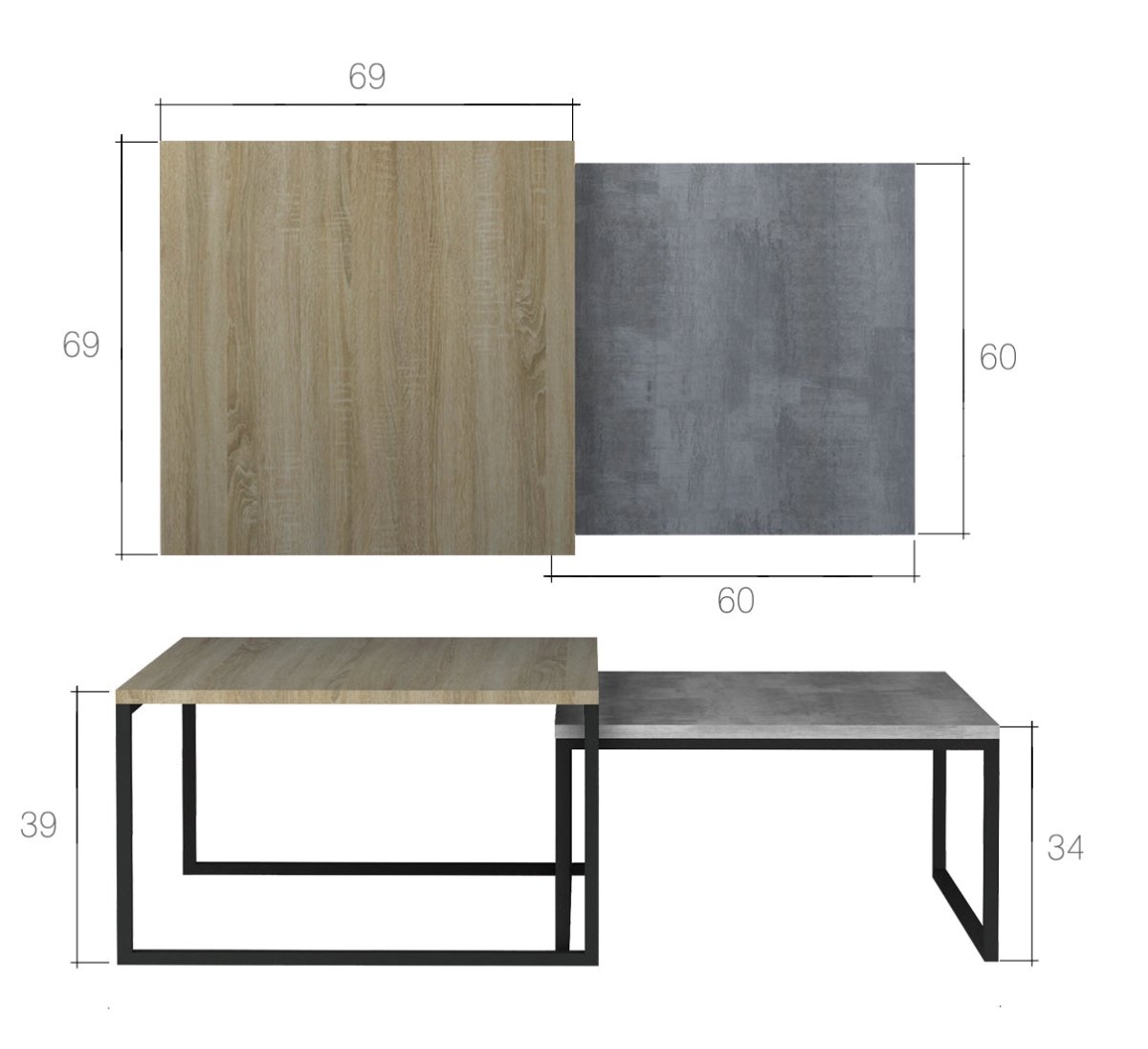 Nelio Designer Couchtisch: Ausziehbarer Doppeltisch für Modernes Wohnzimmer und Vielseitigkeit
