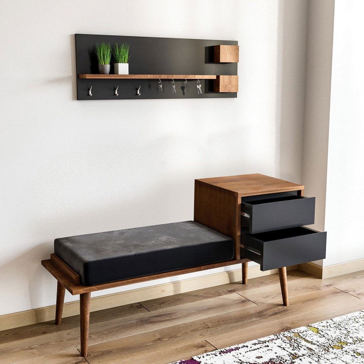 Elegante Designer Garderobe Corsico: Multifunktionale Sitzbank, Haken & Ablage für Flur