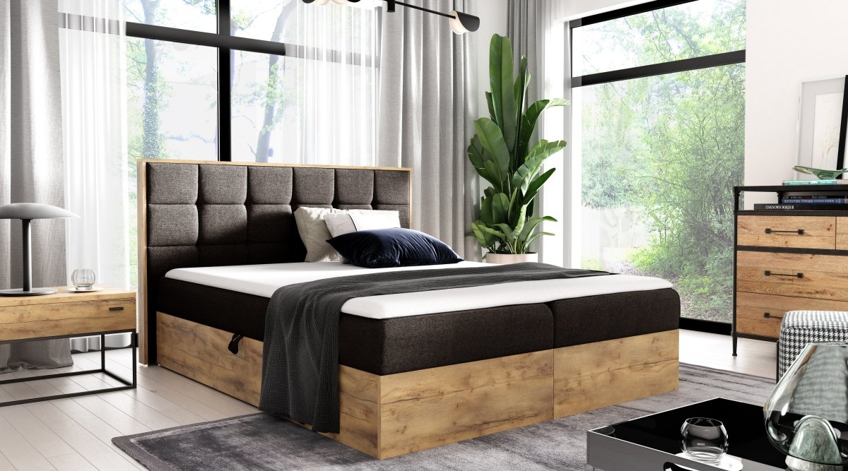 Elegantes Designer Massivholz Bett Kinea mit clevem Stauraum