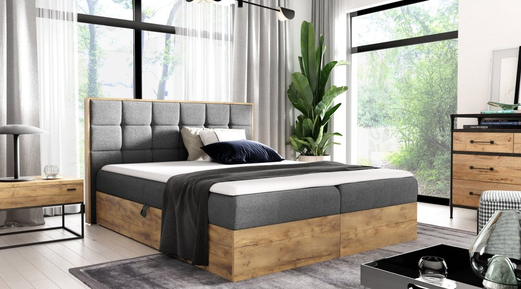 Elegantes Designer Massivholz Bett Kinea mit clevem Stauraum