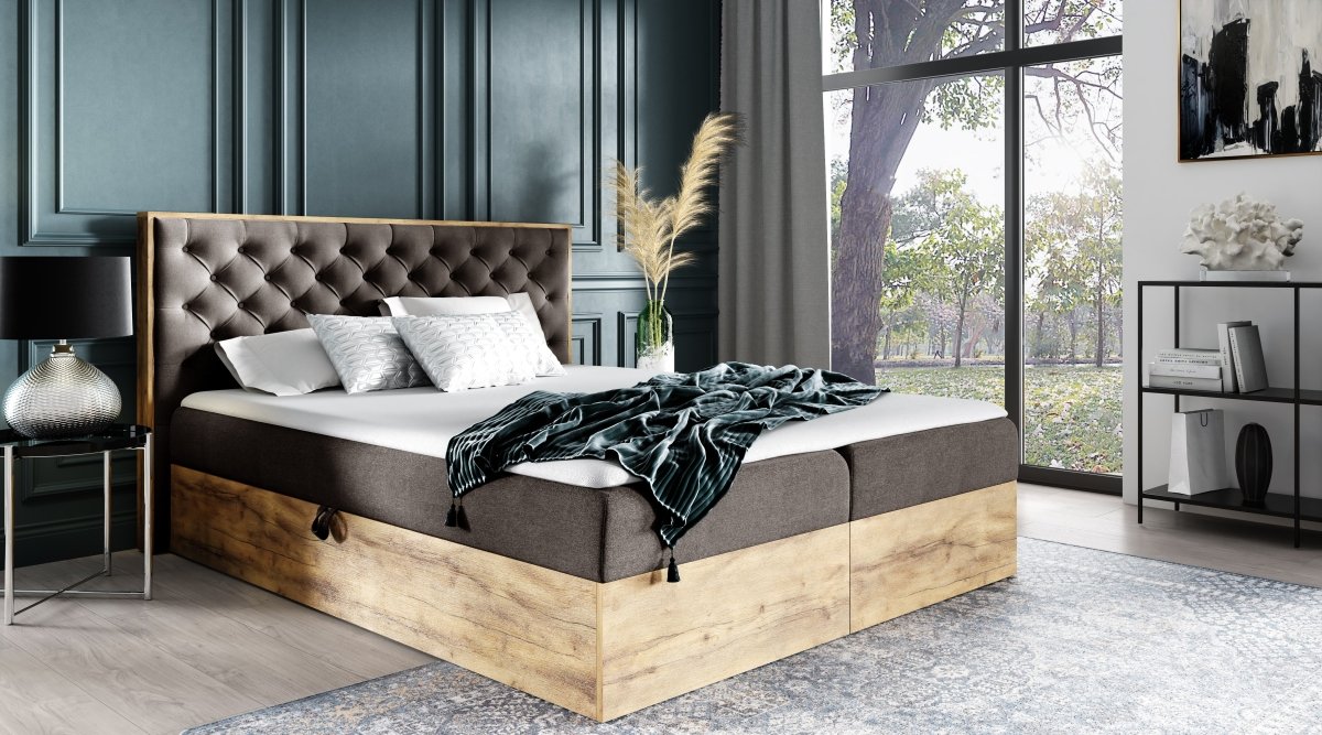 Designer Holzbett Neola mit Stauraum: Modernes Massivholz-Bettgestell, elegant, funktional, stilvoll