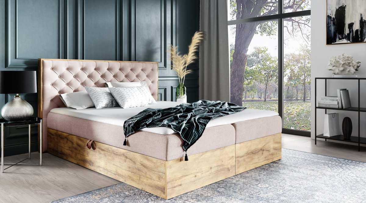 Designer Holzbett Neola mit Stauraum: Modernes Massivholz-Bettgestell, elegant, funktional, stilvoll